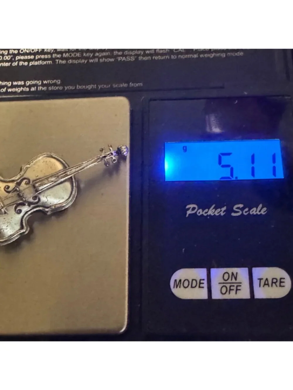 BEAU Sterling Silver 925 Violin Three Dimensional Brooch Size 1.75